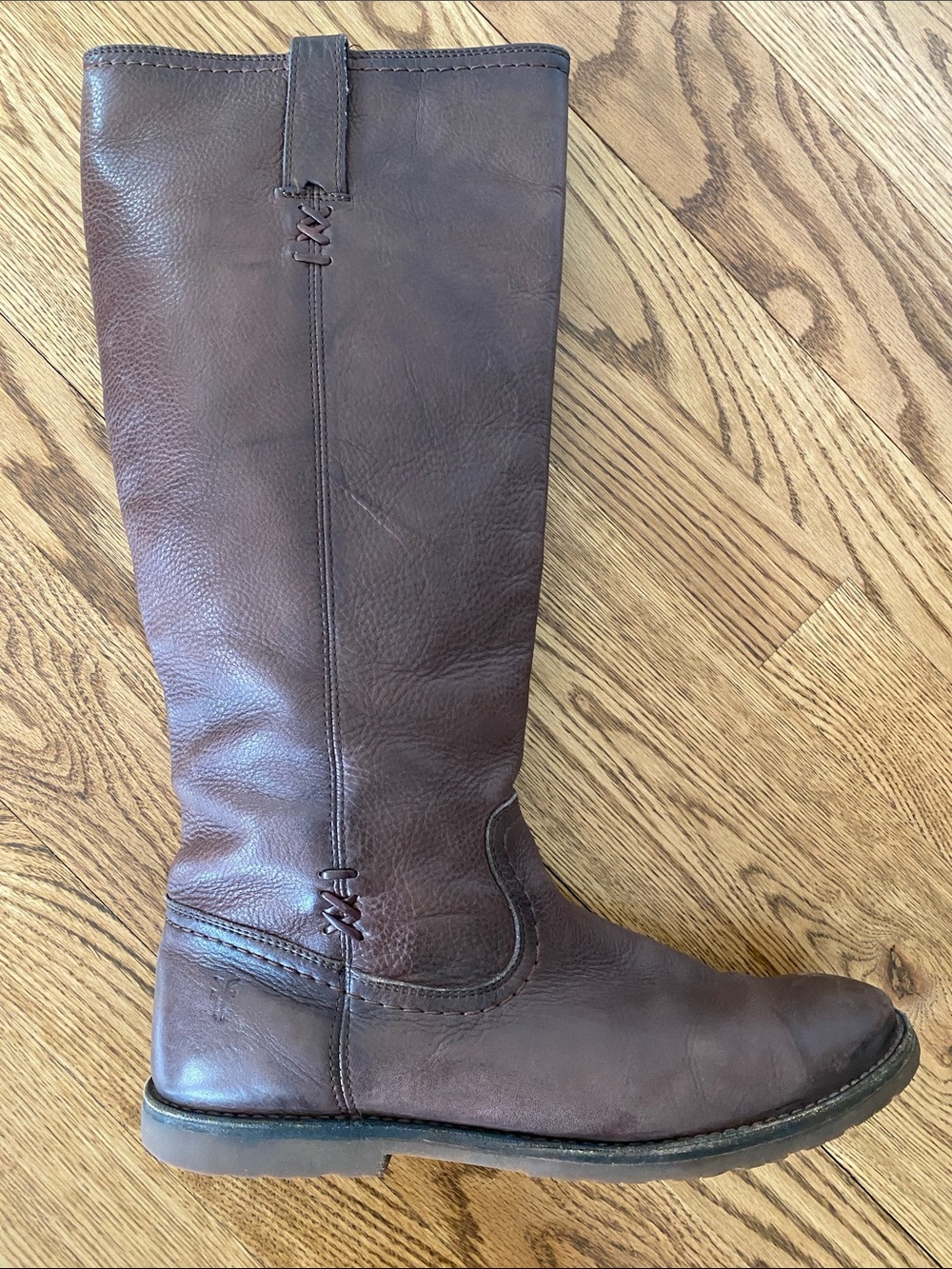 Frye size 10 Celia X stitch tall riding boots dark brown leather pull on